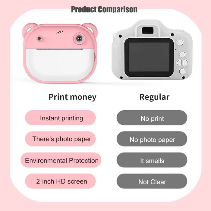purple mini camera with instant print