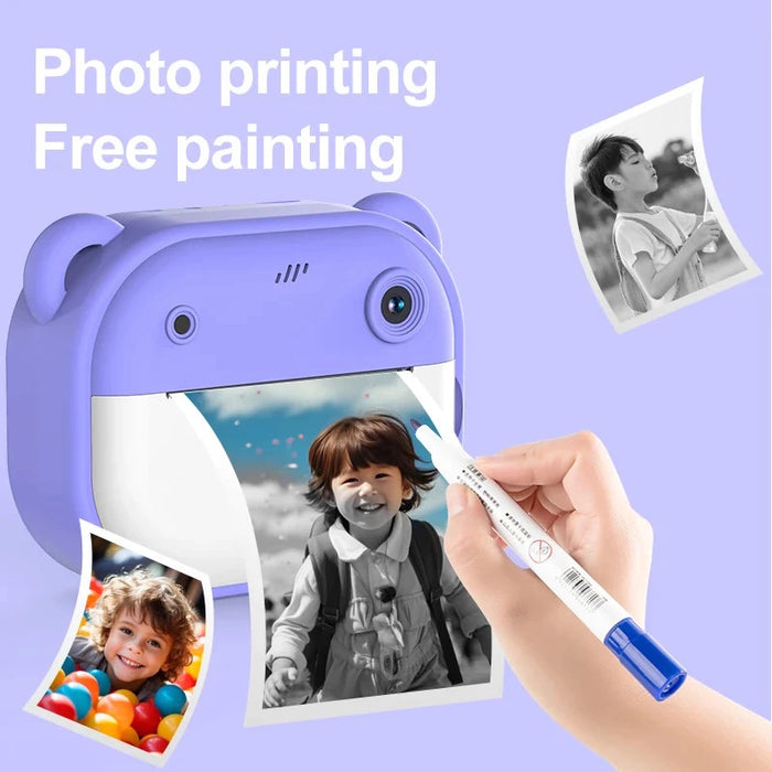 blue mini camera with instant print