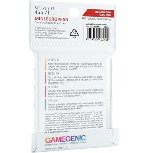 gamegenic mini european sleeves 50pcs - 46x71mm matt